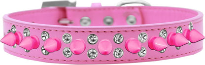 Pet and Dog Spike Collar, "Double Crystal & Bright Pink Spikes"