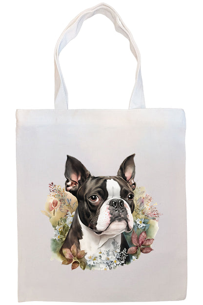 Canvas Tote Bag, Zippered With Handles & Inner Pocket, "Boston Terrier"