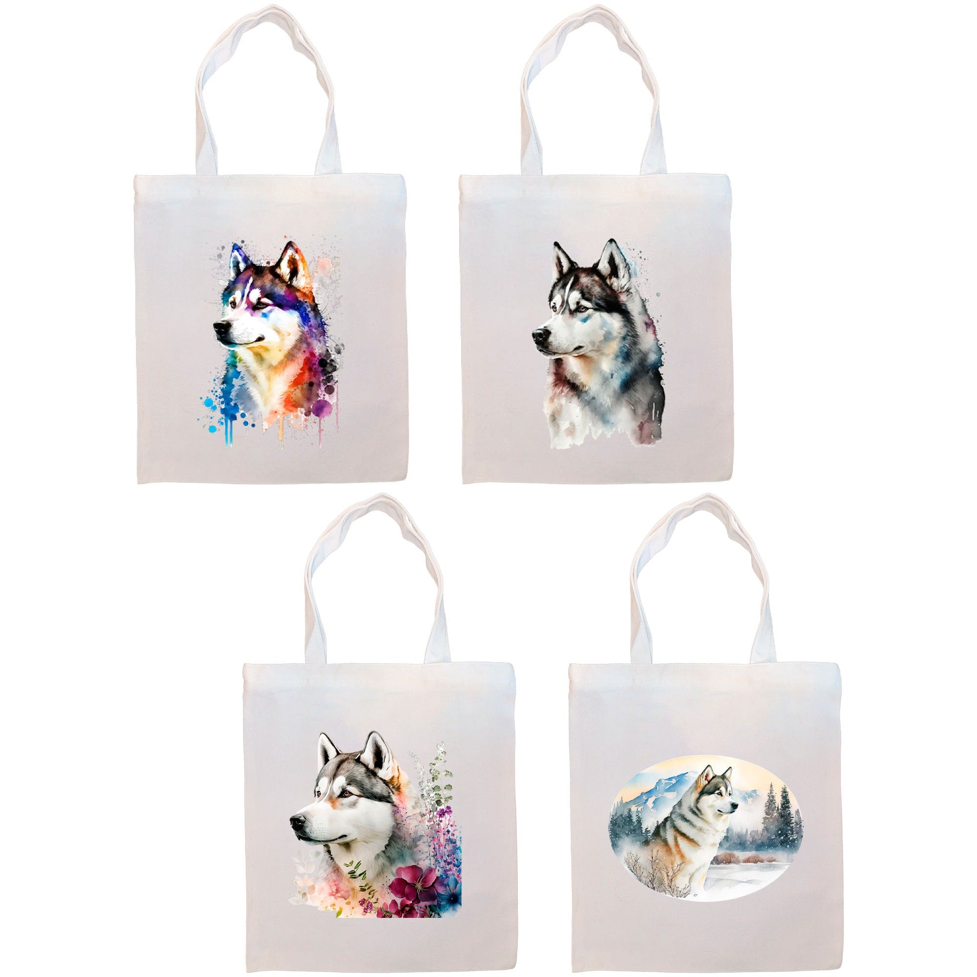 Canvas Tote Bag, Zippered With Handles & Inner Pocket, &quot;Siberian Husky&quot;