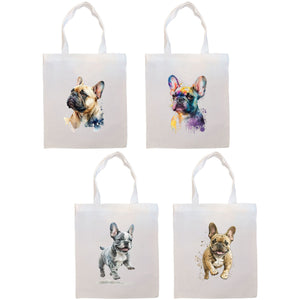 Canvas Tote Bag, Zippered With Handles & Inner Pocket, &quot;Frenchie&quot;