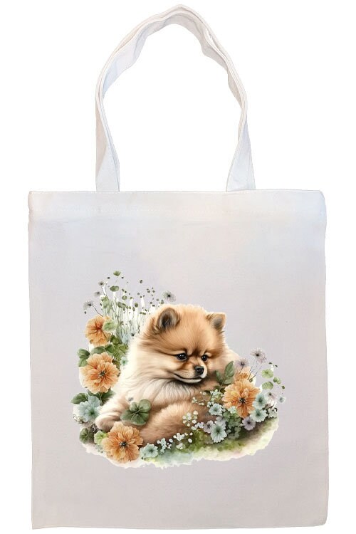 Canvas Tote Bag, Zippered With Handles & Inner Pocket, "Pomeranian"