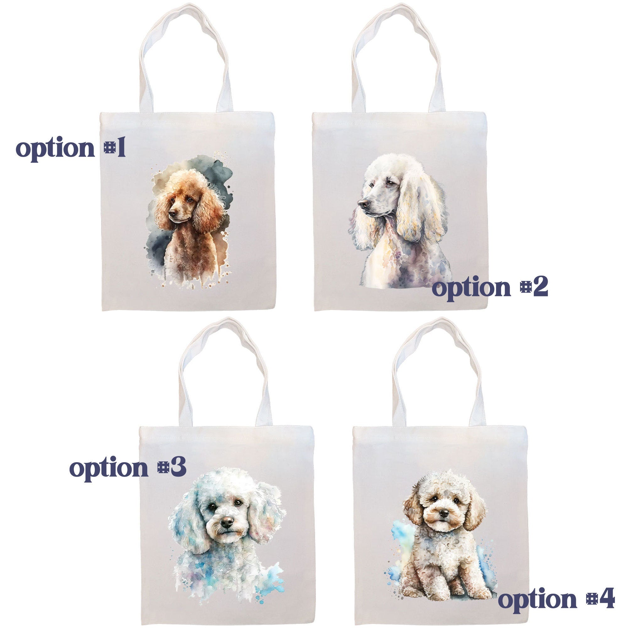 Canvas Tote Bag, Zippered With Handles & Inner Pocket, "Poodle"
