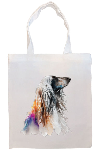 Canvas Tote Bag, Zippered With Handles & Inner Pocket, "Afghan Hound"