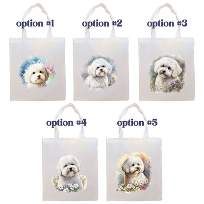 Canvas Tote Bag, Zippered With Handles & Inner Pocket, "Bichon Frise"