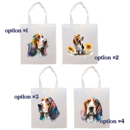 Canvas Tote Bag, Zippered With Handles & Inner Pocket, "Bassett Hound"