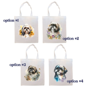 Canvas Tote Bag, Zippered With Handles & Inner Pocket, "Shih Tzu"