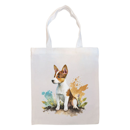 Canvas Tote Bag, Zippered With Handles & Inner Pocket, "Basenji"