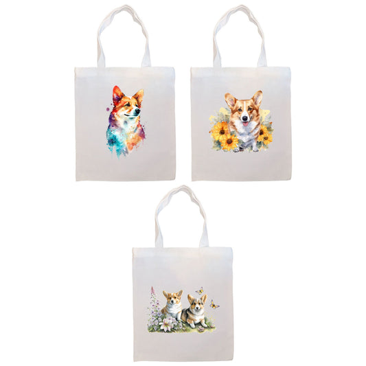 Canvas Tote Bag, Zippered With Handles & Inner Pocket, &quot;Corgi&quot;