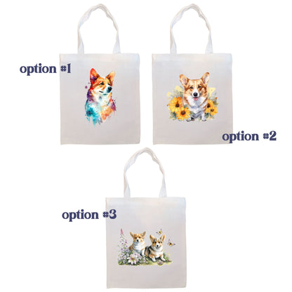 Canvas Tote Bag, Zippered With Handles & Inner Pocket, "Corgi"