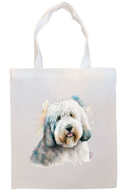 Canvas Tote Bag, Zippered With Handles & Inner Pocket, "Old English Sheepdog"