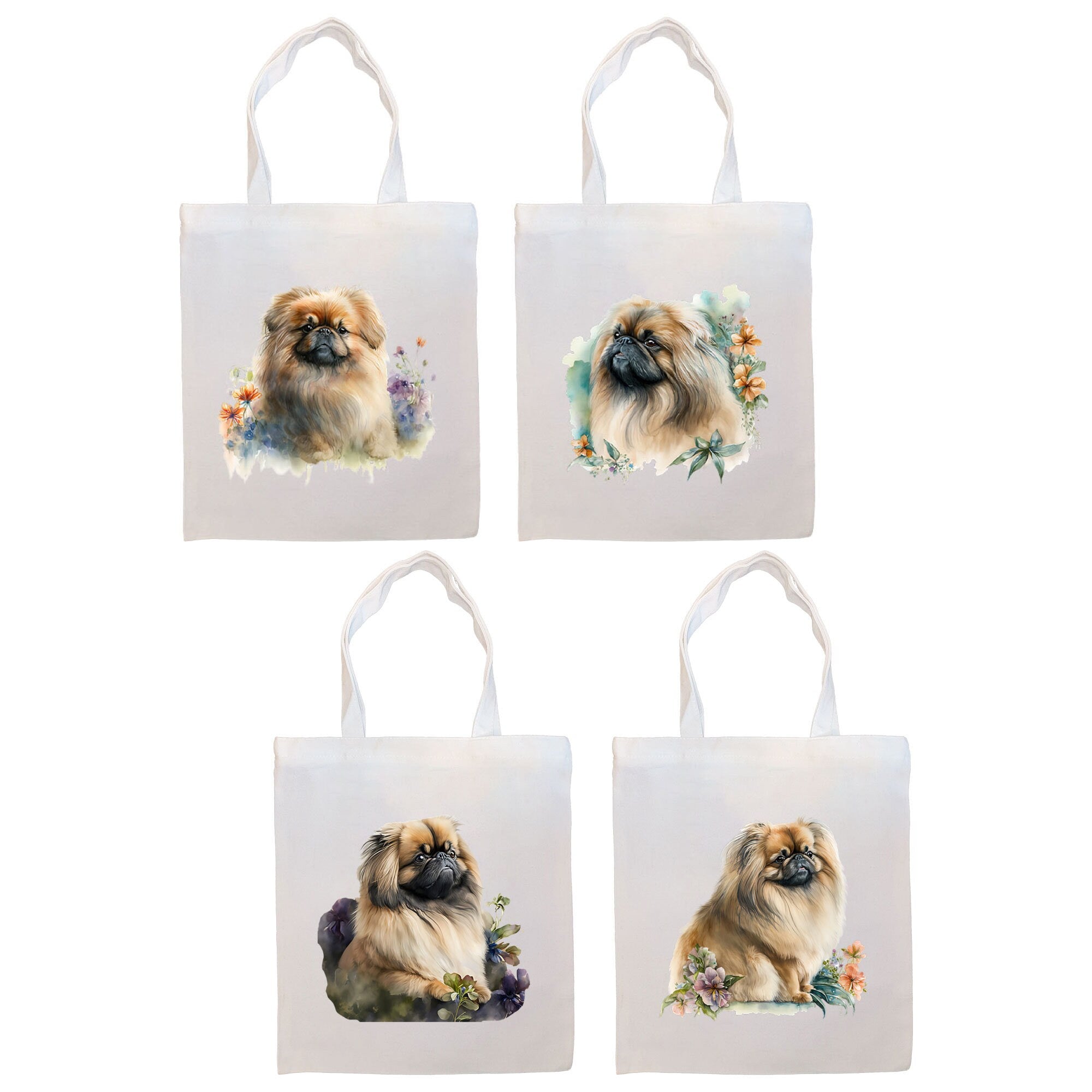 Canvas Tote Bag, Zippered With Handles & Inner Pocket, &quot;Pekingese&quot;