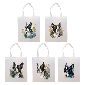 Canvas Tote Bag, Zippered With Handles & Inner Pocket, &quot;Boston Terrier&quot;