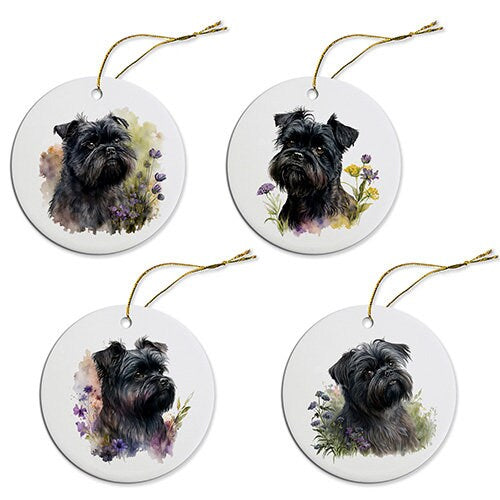 Dog Breed Specific Round Christmas Ornament, &quot;Affenpinscher&quot;