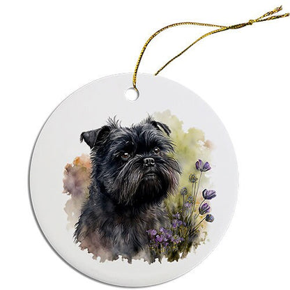 Dog Breed Specific Round Christmas Ornament, "Affenpinscher"