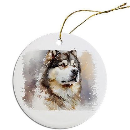 Dog Breed Specific Round Christmas Ornament, "Alaskan Malamute"