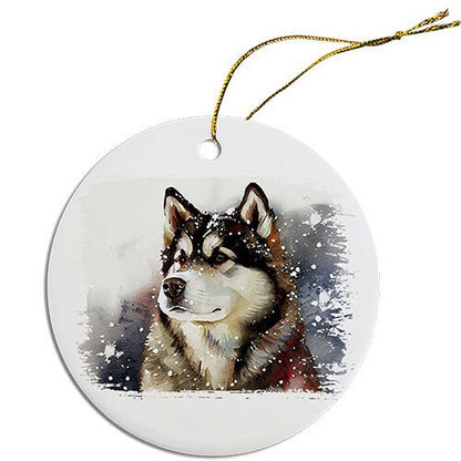 Dog Breed Specific Round Christmas Ornament, "Alaskan Malamute"