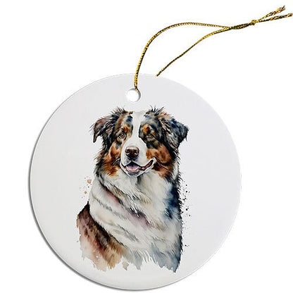 Dog Breed Specific Round Christmas Ornament, "Australian Shepherd"