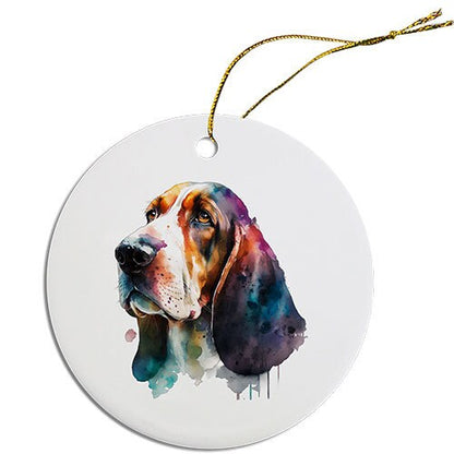 Dog Breed Specific Round Christmas Ornament, "Bassett Hound"