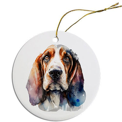 Dog Breed Specific Round Christmas Ornament, "Bassett Hound"