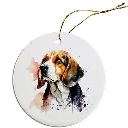 Dog Breed Specific Round Christmas Ornament, "Beagle"