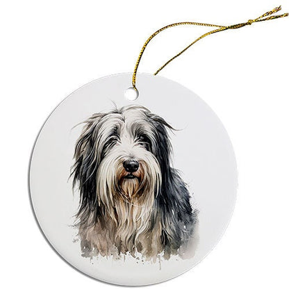 Dog Breed Specific Round Christmas Ornament, "Bearded Collie"