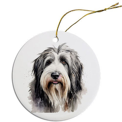 Dog Breed Specific Round Christmas Ornament, "Bearded Collie"