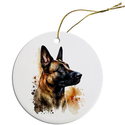 Dog Breed Specific Round Christmas Ornament, "Belgian Sheepdog"