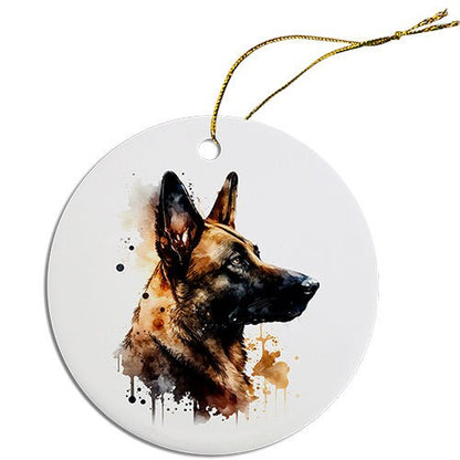 Dog Breed Specific Round Christmas Ornament, "Belgian Sheepdog"