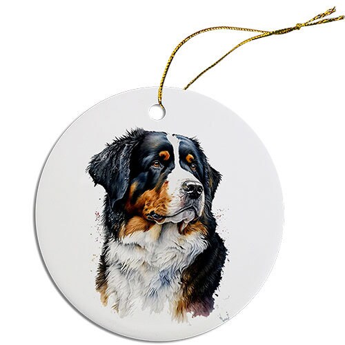 Dog Breed Specific Round Christmas Ornament, "Bernise Mountain Dog"