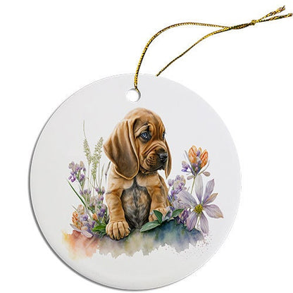 Dog Breed Specific Round Christmas Ornament, "Bloodhound"