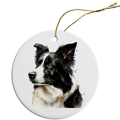 Dog Breed Specific Round Christmas Ornament, "Border Collie"