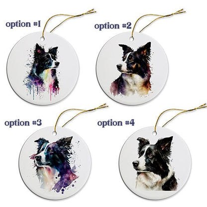 Dog Breed Specific Round Christmas Ornament, "Border Collie"