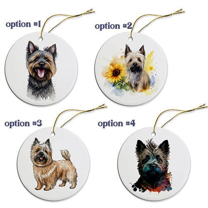 Dog Breed Specific Round Christmas Ornament, "Cairn Terrier"