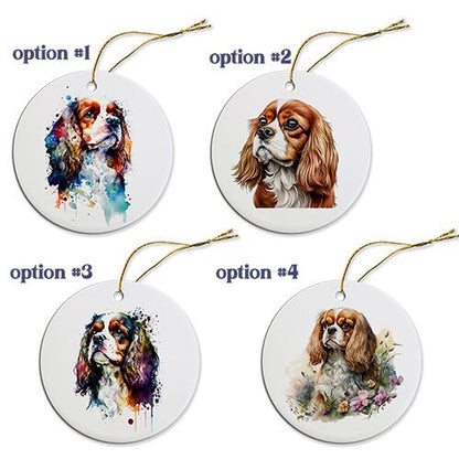 Dog Breed Specific Round Christmas Ornament, "Cavalier King Charles Spaniel"