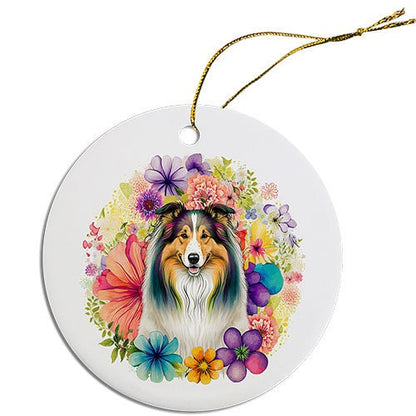 Dog Breed Specific Round Christmas Ornament, "Collie"