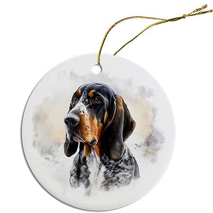 Dog Breed Specific Round Christmas Ornament, "Coonhound"