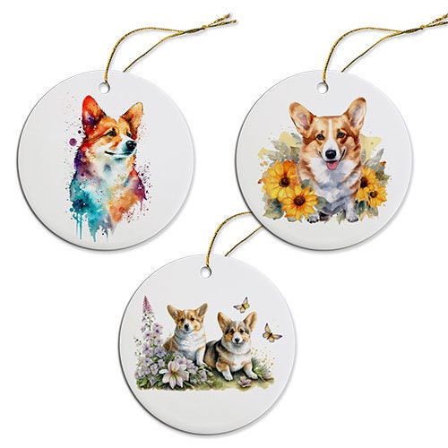 Dog Breed Specific Round Christmas Ornament, &quot;Corgi&quot;