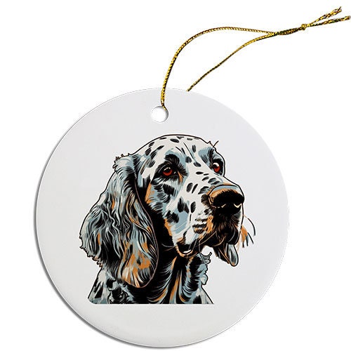 Dog Breed Specific Round Christmas Ornament, "English Setter"
