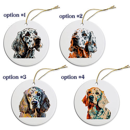 Dog Breed Specific Round Christmas Ornament, "English Setter"