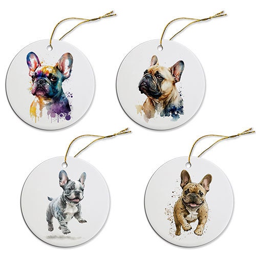 Dog Breed Specific Round Christmas Ornament, &quot;Frenchie&quot;