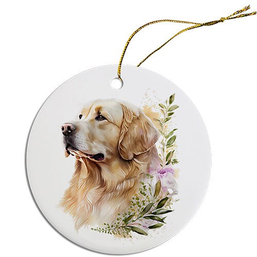 Dog Breed Specific Round Christmas Ornament, "Golden Retriever"