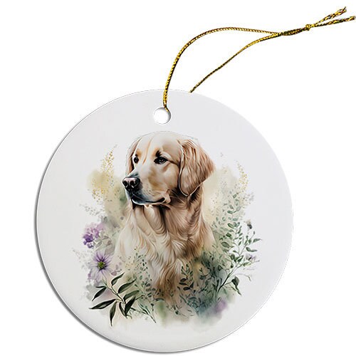 Dog Breed Specific Round Christmas Ornament, "Golden Retriever"