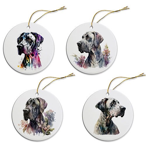 Dog Breed Specific Round Christmas Ornament, &quot;Great Dane&quot;