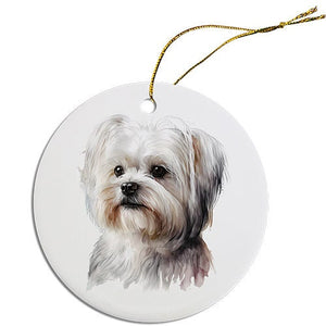 Dog Breed Specific Round Christmas Ornament, "Maltese"