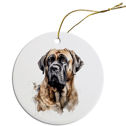 Dog Breed Specific Round Christmas Ornament, "Mastiff"
