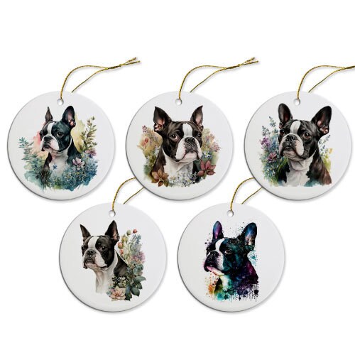 Dog Breed Specific Round Christmas Ornament, &quot;Boston Terrier&quot;