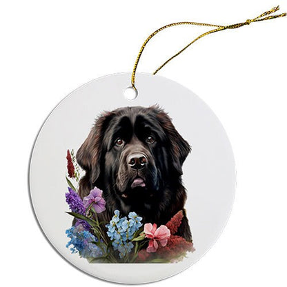 Dog Breed Specific Round Christmas Ornament, "Newfoundland"