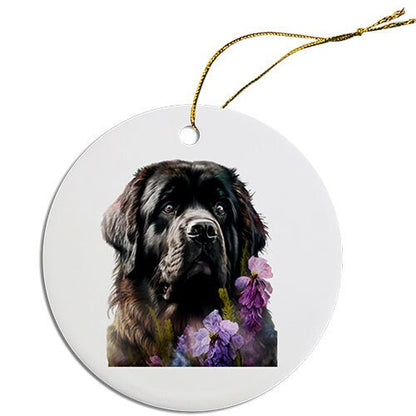 Dog Breed Specific Round Christmas Ornament, "Newfoundland"