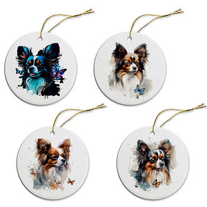 Dog Breed Specific Round Christmas Ornament, &quot;Papillon&quot;