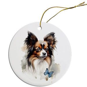 Dog Breed Specific Round Christmas Ornament, "Papillon"